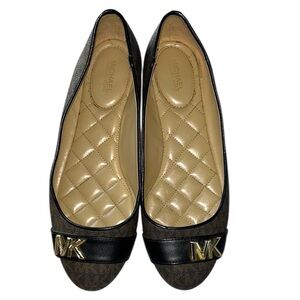 Michael Michael Kors Black/Brown Gold Tone Hardware Jilly Logo Ballet Flats